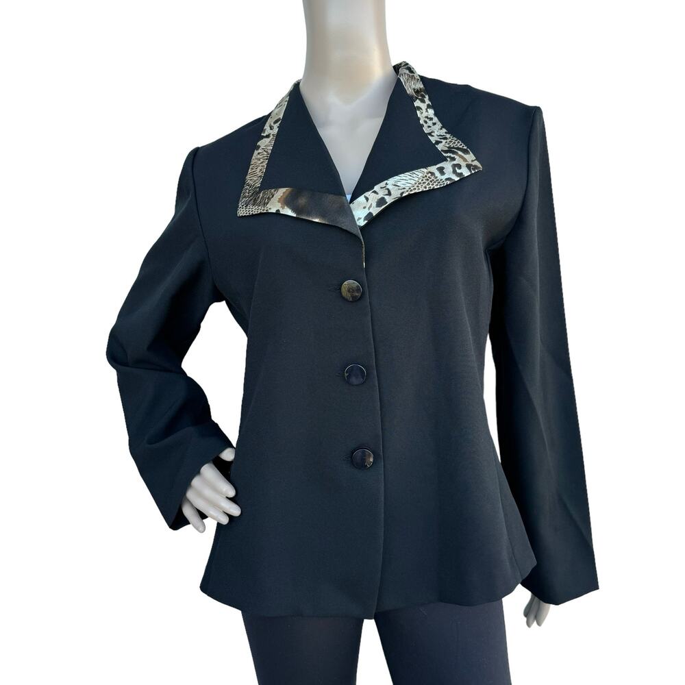 Sweet Suit Black Women Collared Long Sleeve Padded Shoulder Blazer Jacket 14